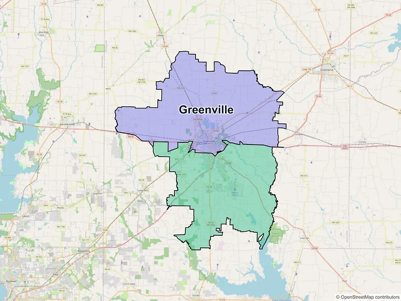 Map of Greenville, Texas and ZIP codes