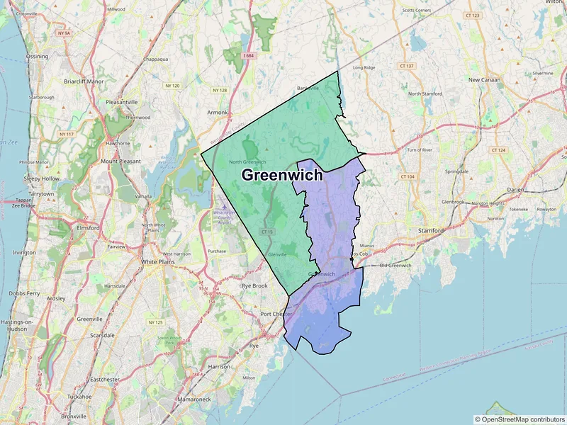 Map of Greenwich, Connecticut and ZIP codes