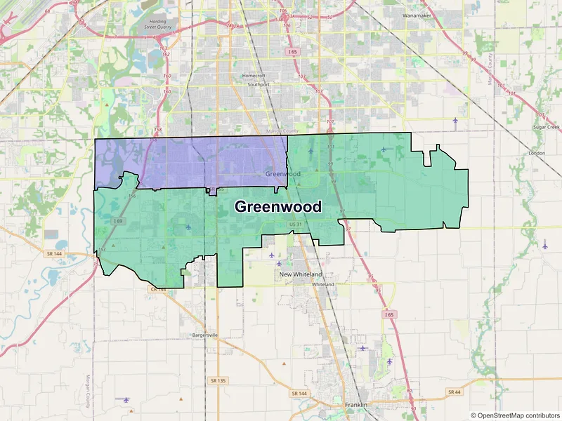 Map of Greenwood, Indiana and ZIP codes