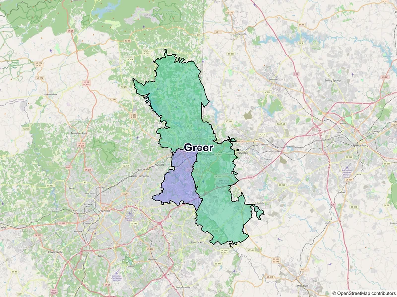 Map of Greer, South Carolina and ZIP codes
