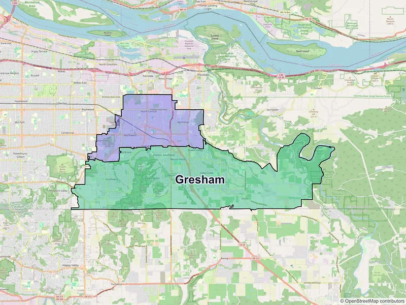 Map of Gresham, Oregon and ZIP codes