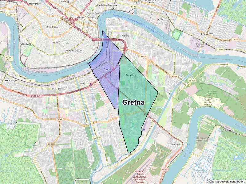 Map of Gretna, Louisiana and ZIP codes