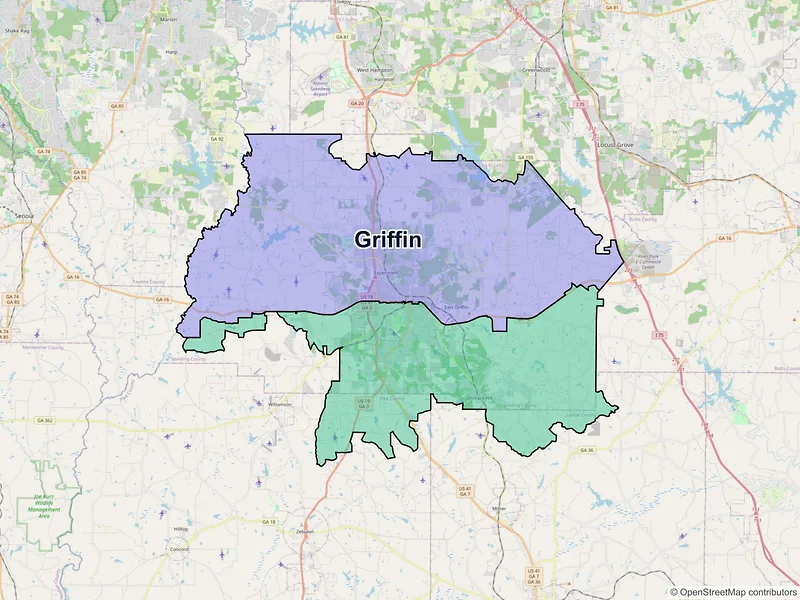 Map of Griffin, Georgia and ZIP codes