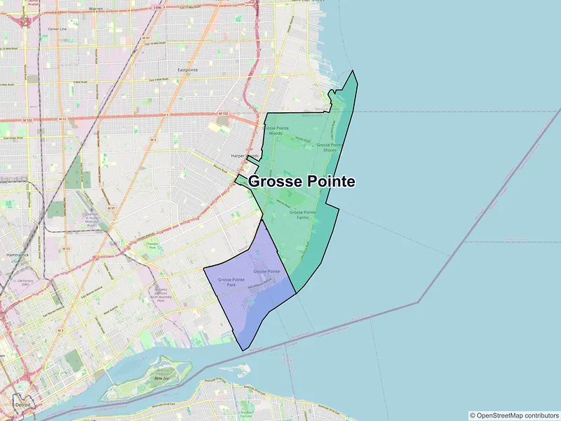 Map of Grosse Pointe, Michigan and ZIP codes