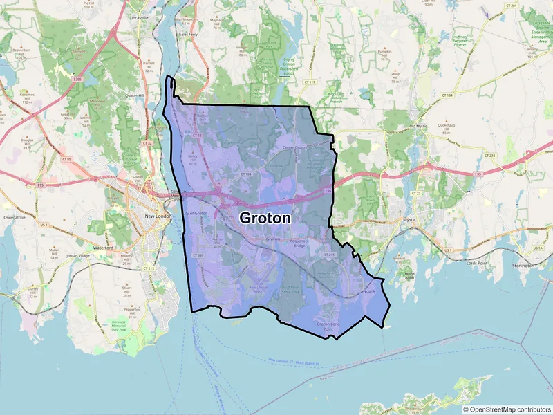 Map of Groton, Connecticut and ZIP codes