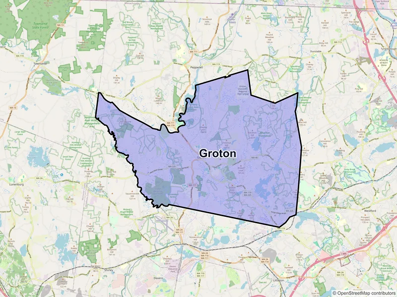 Map of Groton, Massachusetts and ZIP codes