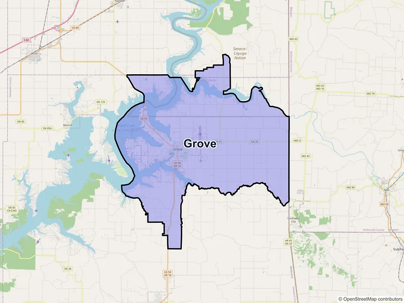 Map of Grove, Oklahoma and ZIP codes