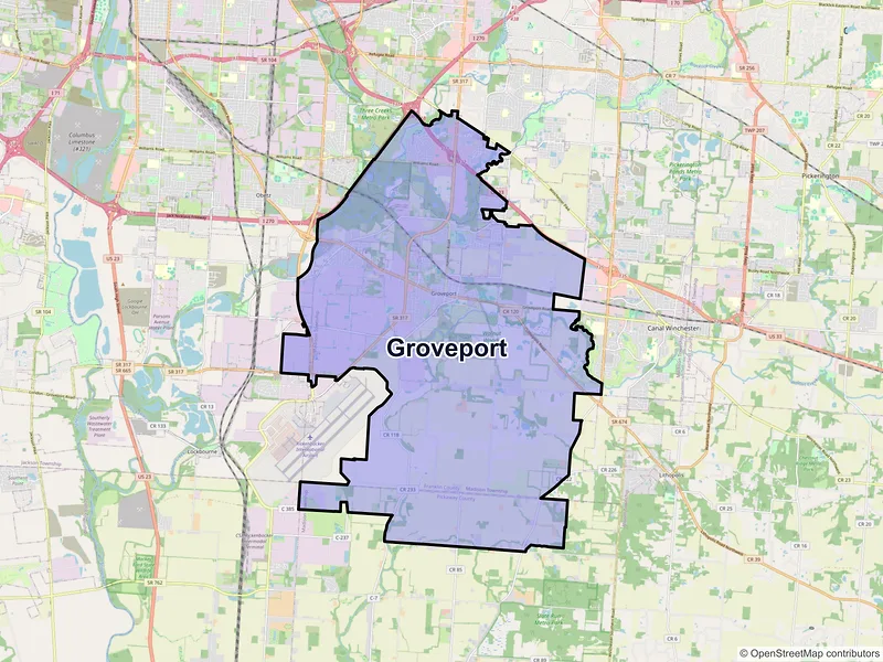 Map of Groveport, Ohio and ZIP codes