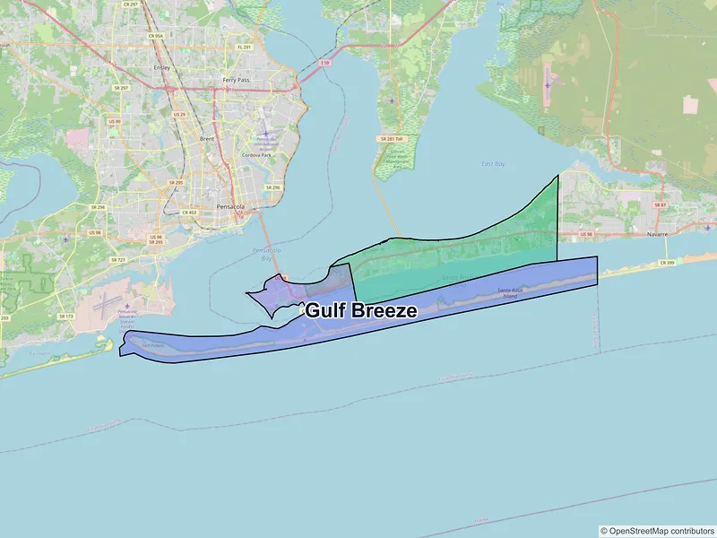 Map of Gulf Breeze, Florida and ZIP codes