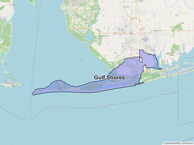 Map of Gulf Shores, Alabama and ZIP codes
