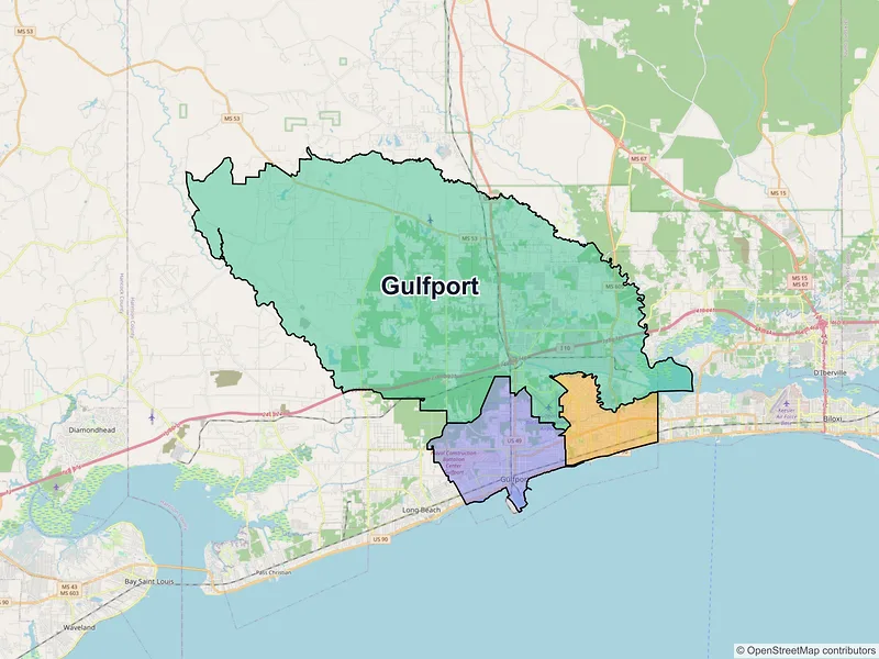 Map of Gulfport, Mississippi and ZIP codes