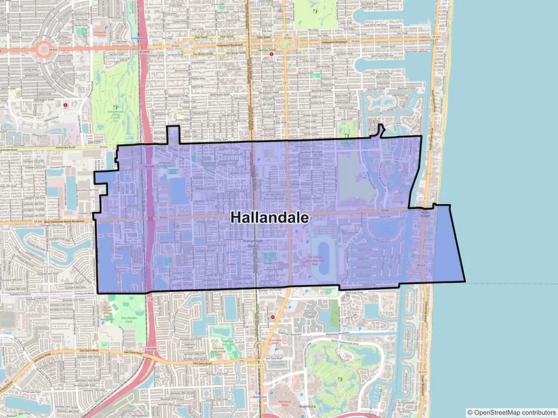 Map of Hallandale, Florida and ZIP codes