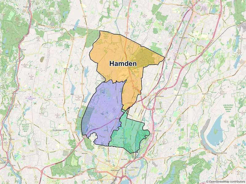 Map of Hamden, Connecticut and ZIP codes