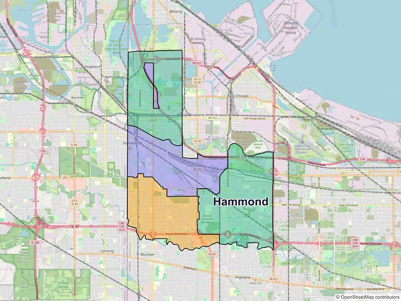 Map of Hammond, Indiana and ZIP codes
