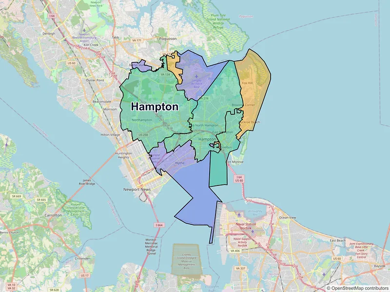 Map of Hampton, Virginia and ZIP codes