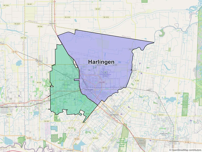 Map of Harlingen, Texas and ZIP codes