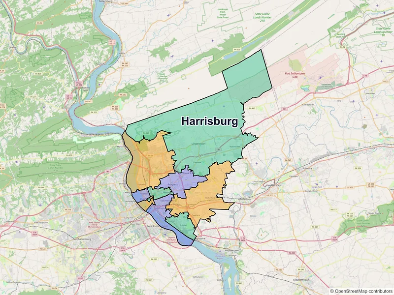 Map of Harrisburg, Pennsylvania and ZIP codes