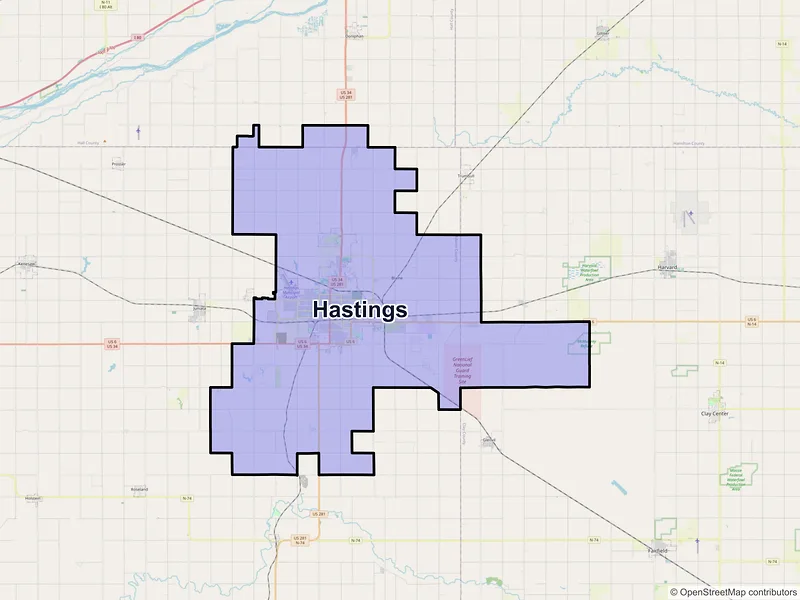 Map of Hastings, Nebraska and ZIP codes