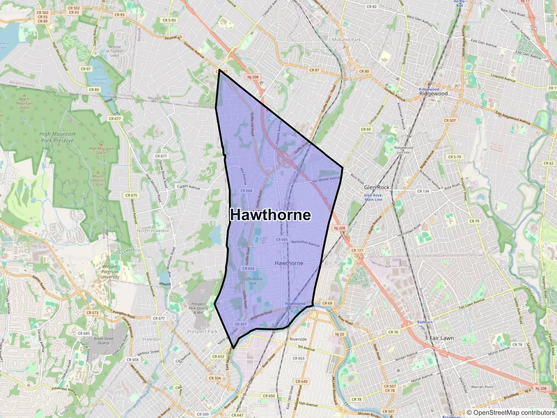 Map of Hawthorne, New Jersey and ZIP codes