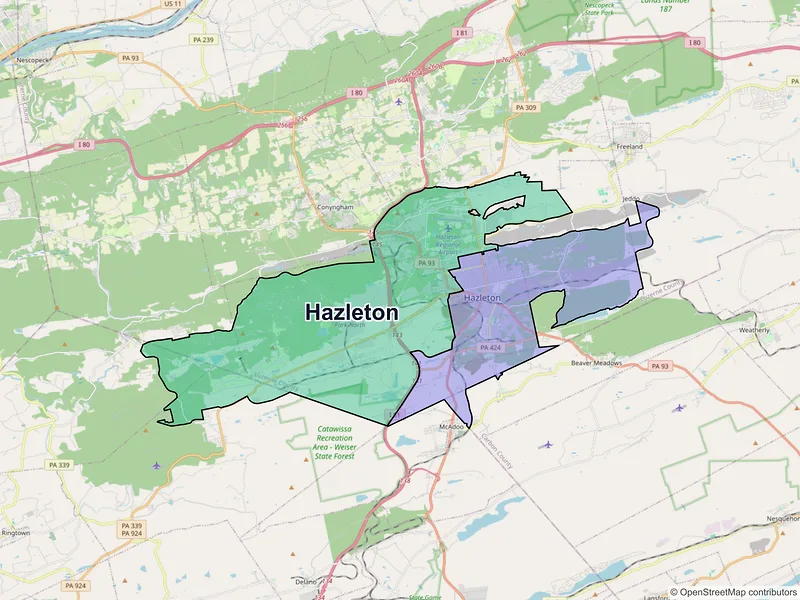 Map of Hazleton, Pennsylvania and ZIP codes