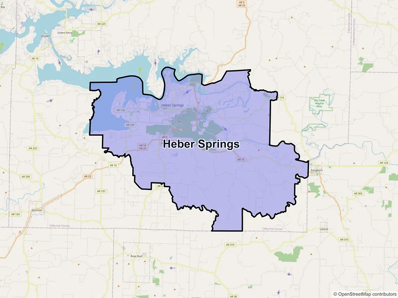 Map of Heber Springs, Arkansas and ZIP codes