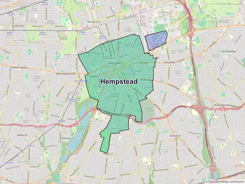 Map of Hempstead, New York and ZIP codes