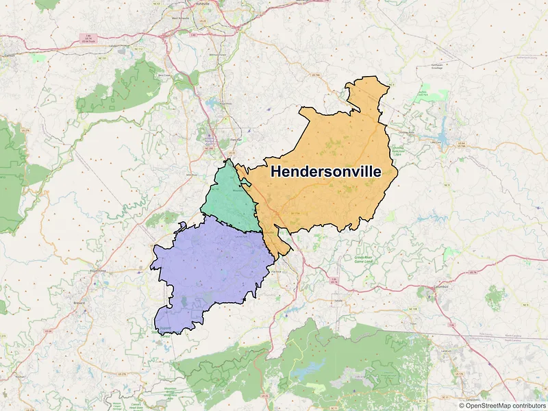 Map of Hendersonville, North Carolina and ZIP codes