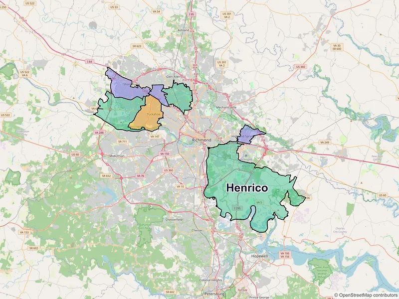 Map of Henrico, Virginia and ZIP codes