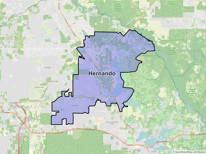 Map of Hernando, Florida and ZIP codes