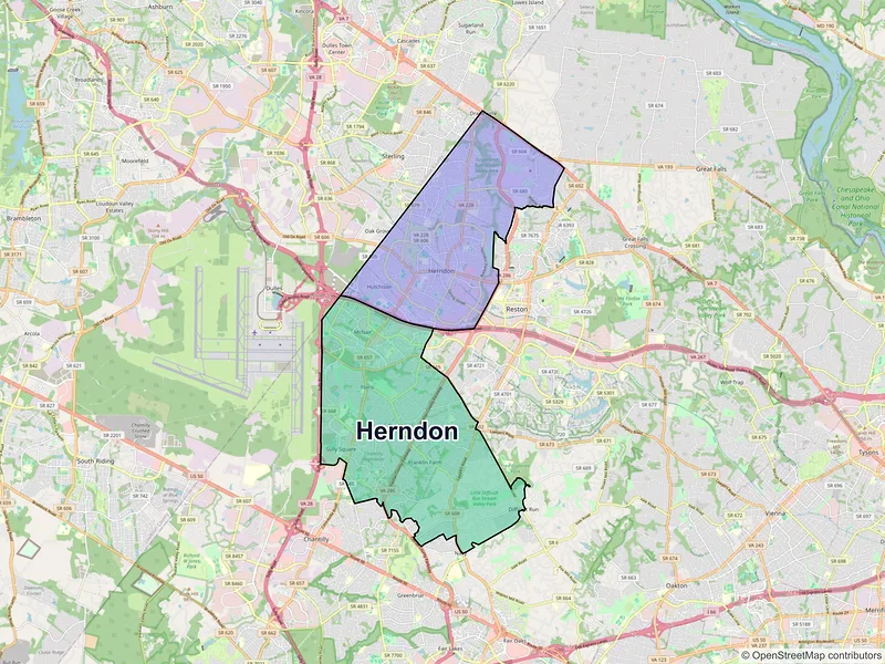 Map of Herndon, Virginia and ZIP codes