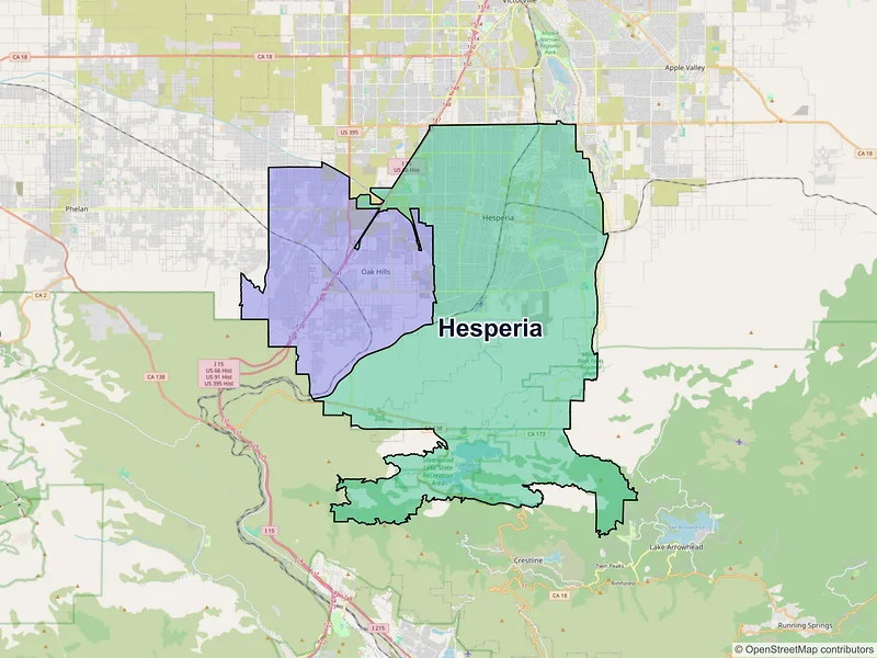 Map of Hesperia, California and ZIP codes