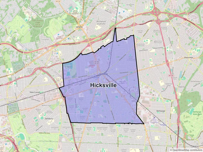 Map of Hicksville, New York and ZIP codes