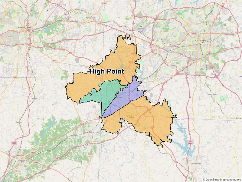 Map of High Point, North Carolina and ZIP codes
