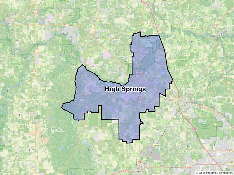 Map of High Springs, Florida and ZIP codes