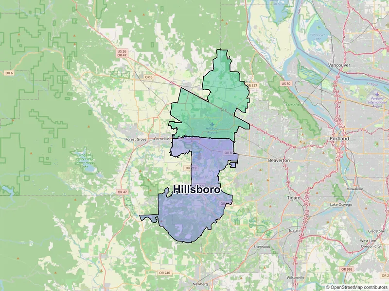Map of Hillsboro, Oregon and ZIP codes
