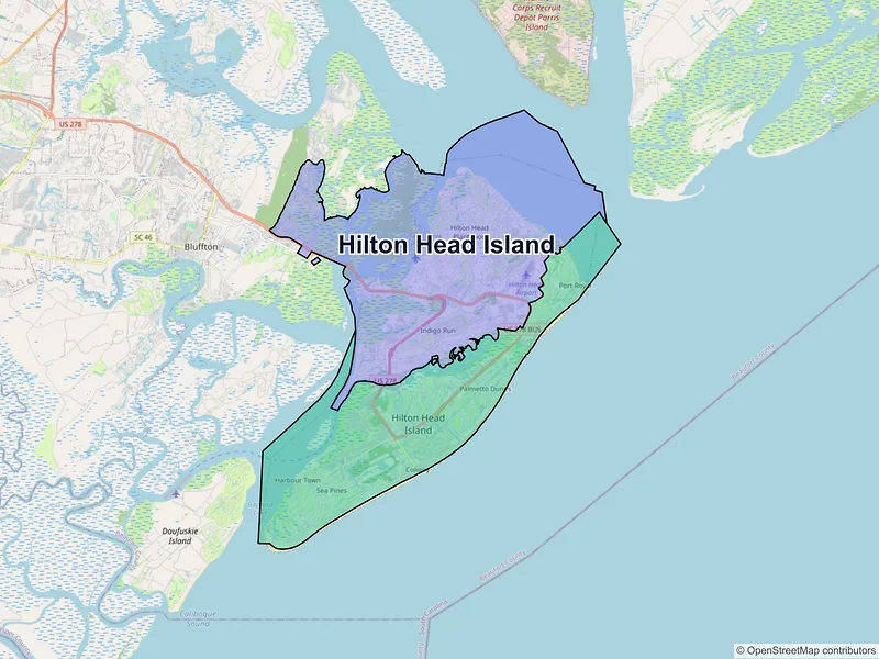 Map of Hilton Head Island, South Carolina and ZIP codes