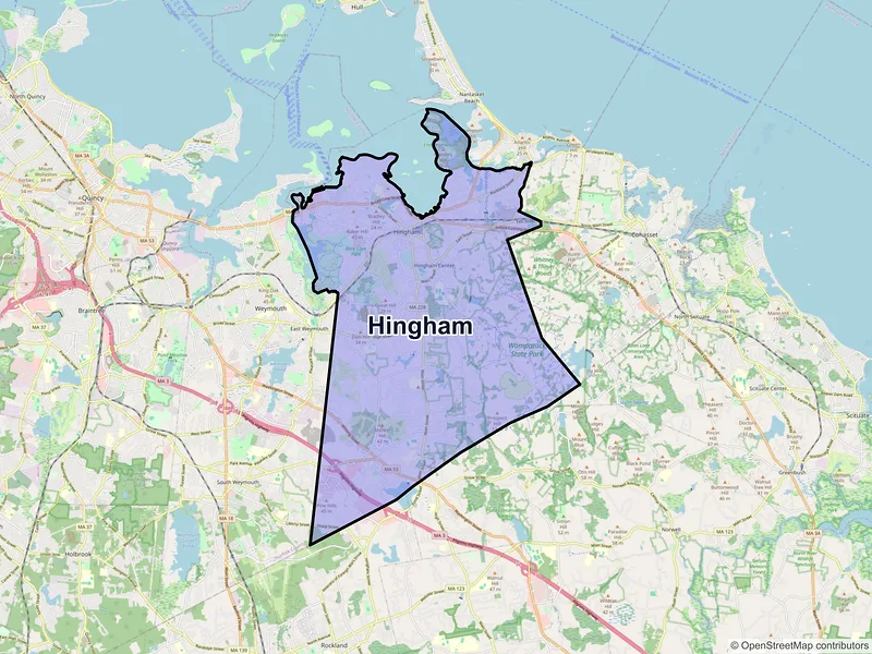 Map of Hingham, Massachusetts and ZIP codes