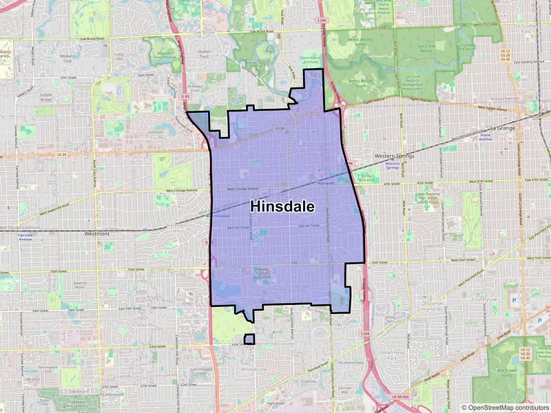 Map of Hinsdale, Illinois and ZIP codes