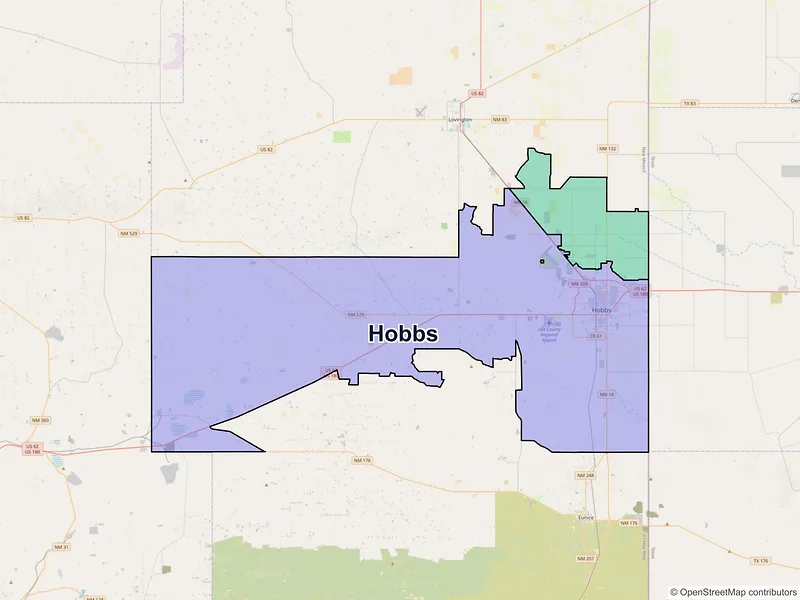 Map of Hobbs, New Mexico and ZIP codes