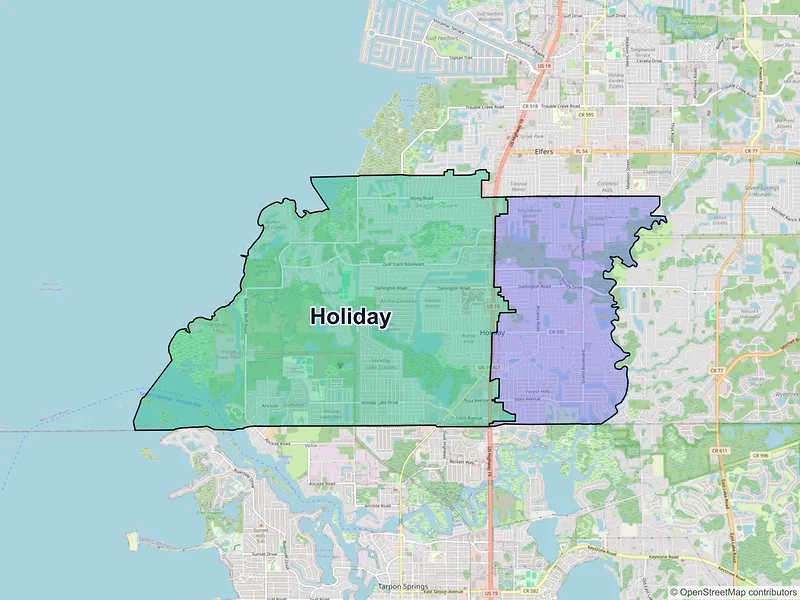 Map of Holiday, Florida and ZIP codes
