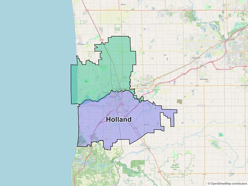 Map of Holland, Michigan and ZIP codes