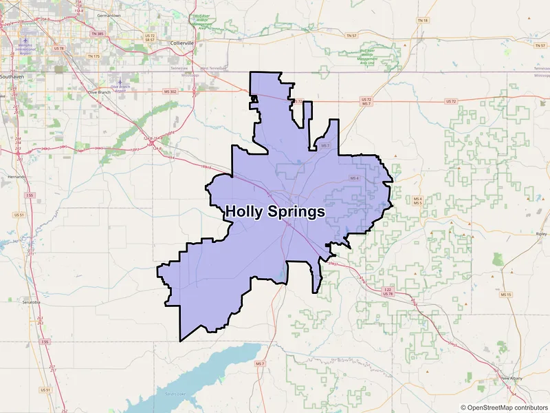 Map of Holly Springs, Mississippi and ZIP codes