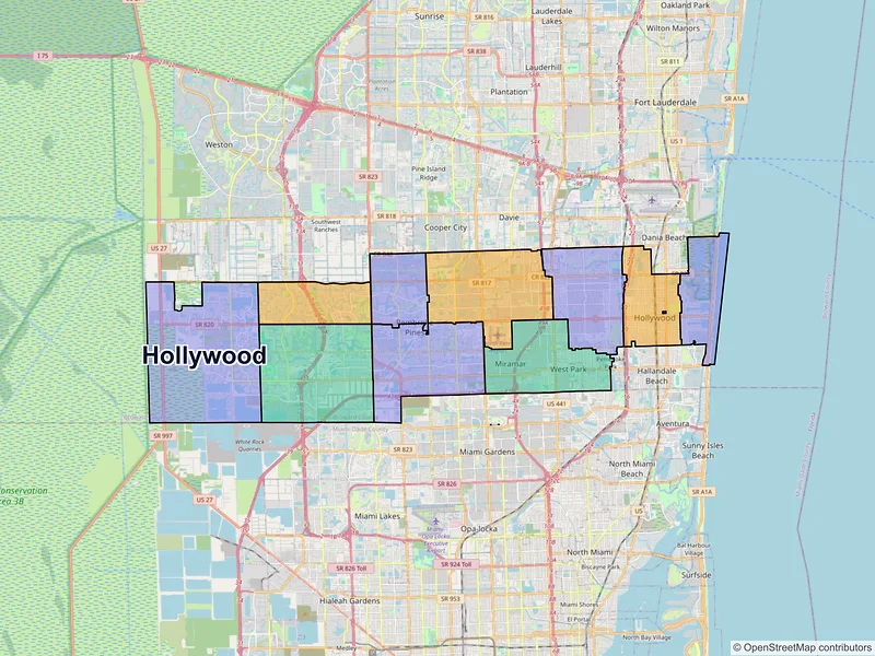 Map of Hollywood, Florida and ZIP codes
