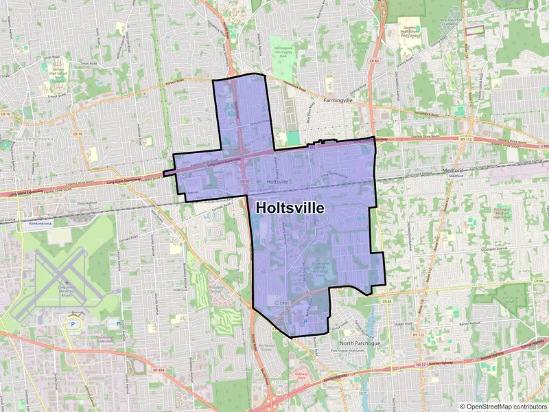Map of Holtsville, New York and ZIP codes