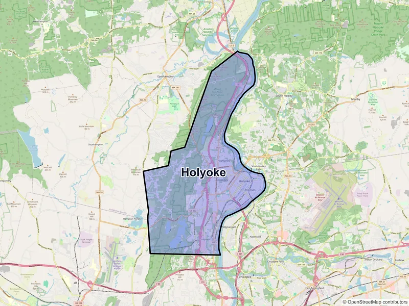 Map of Holyoke, Massachusetts and ZIP codes