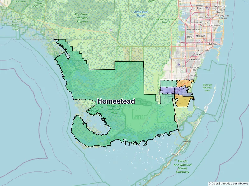 Map of Homestead, Florida and ZIP codes