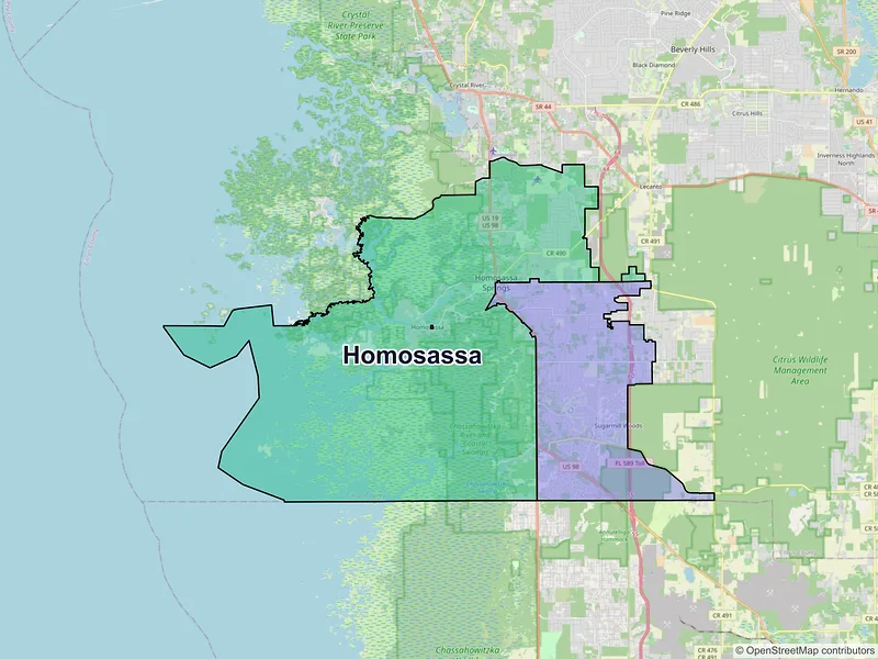 Map of Homosassa, Florida and ZIP codes