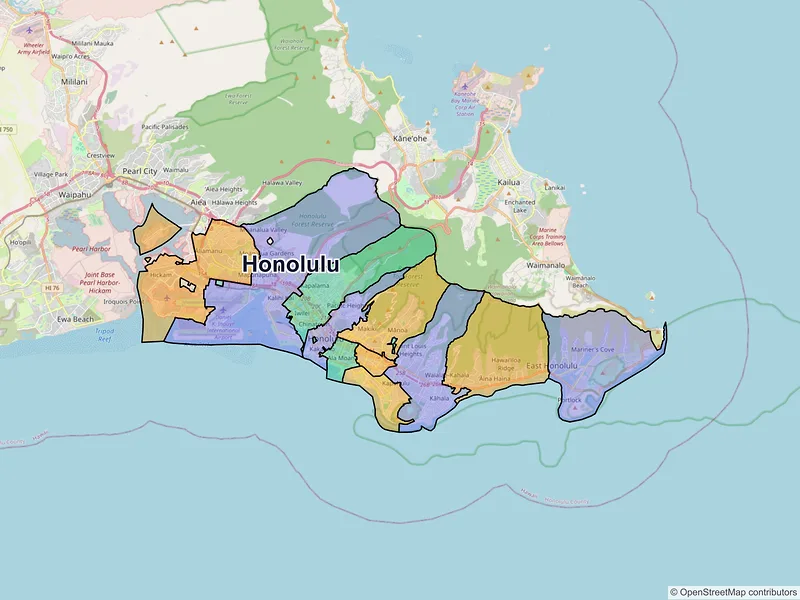 Map of Honolulu, Hawaii and ZIP codes
