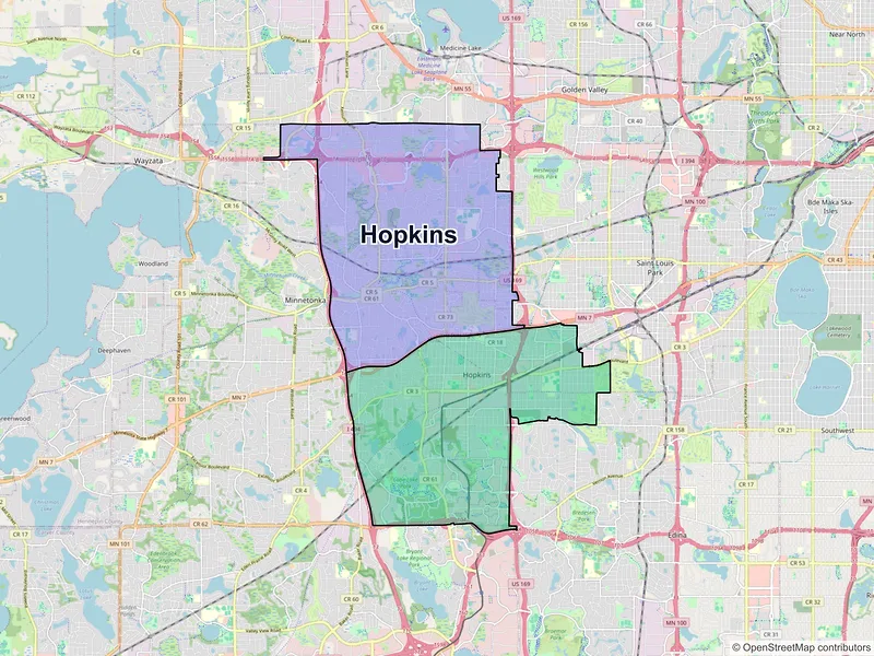Map of Hopkins, Minnesota and ZIP codes