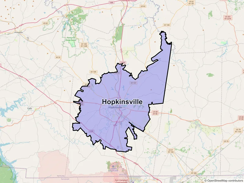 Map of Hopkinsville, Kentucky and ZIP codes